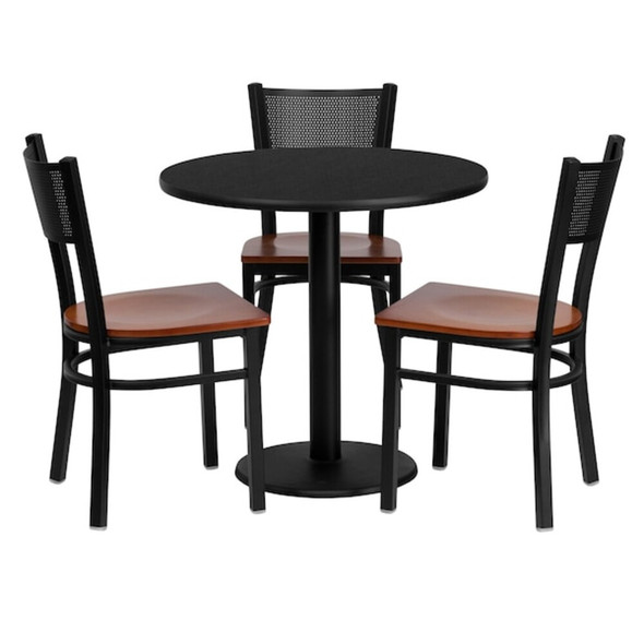 Round Blk Lam Table,Rnd w-Cherry Seats,30", Laminate Top, Wood Grain  MD-0007-GG