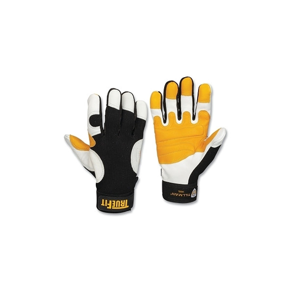 TrueFit® Leather-Palm Gloves, 1490, Top Grain Goatskin/Spandex BOH, Med, Black/Gold/Pearl