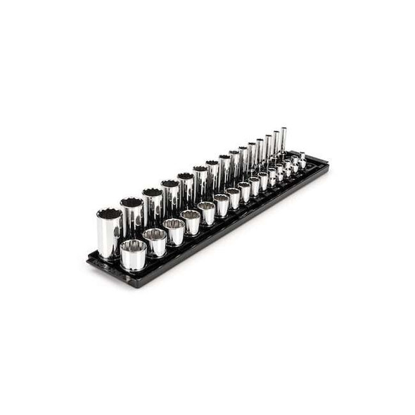 3/8 Inch Drive 12-Point Socket Set with Rails and Tray, 30-Piece 1/4-1 in.