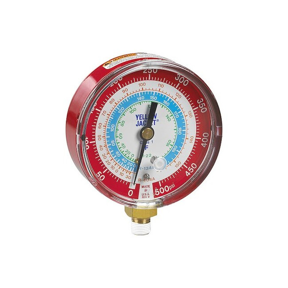 Yellow Jacket High Side Gauge, 3 1/8 in Dia, Red 49105