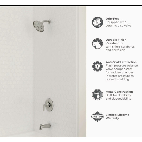 American Standard Becklow Brushed Nickel Single-Handle Lever Tub & Shower Faucet 7429508.295 497483