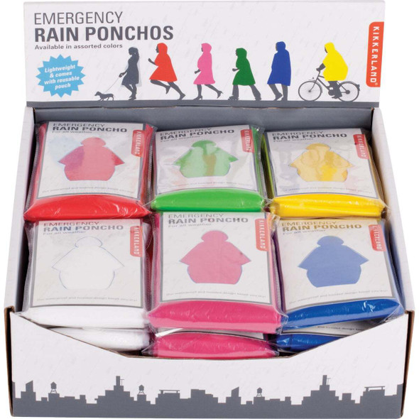 Kikkerland Lightweight Rain Poncho with Carry Pouch PO01-A Pack of 24