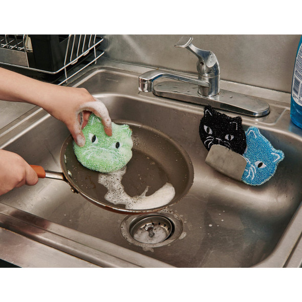 Kikkerland 4.3 In. x 2.5 In. Cat Scrub Sponge (3-Pack) CU280 628781