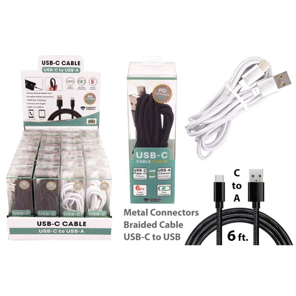 Diamond Visions 6 Ft. USB-C to Type-A USB Charging & Sync Cable Pack of 24