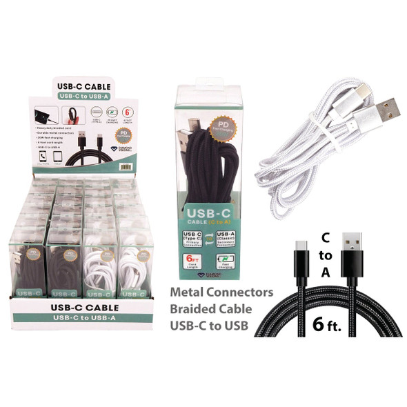 Diamond Visions 6 Ft. USB-C to Type-A USB Charging & Sync Cable Pack of 24
