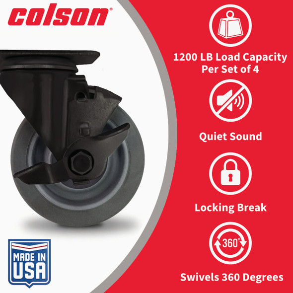 Colson 4 In. Gray TPR & Black Swivel Plate Caster with Locking Brake 82256 210835