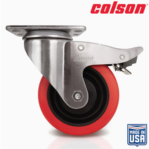 Colson 4 In. Red Polyurethane Swivel Plate Caster with Locking Brake 82266