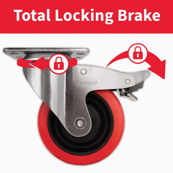 Colson 4 In. Red Polyurethane Swivel Plate Caster with Locking Brake 82266 231260
