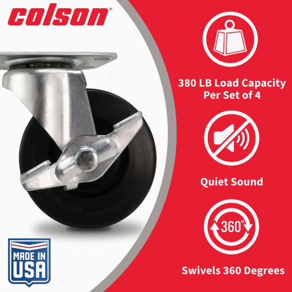 Colson 2-1-2 In. Black Polypropylene Swivel Plate Caster with Locking Brake 82233 245154
