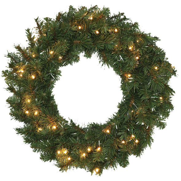 Holiday Wonderland 24 In. 50-Bulb Warm White LED PVC Mixed Needle Wreath