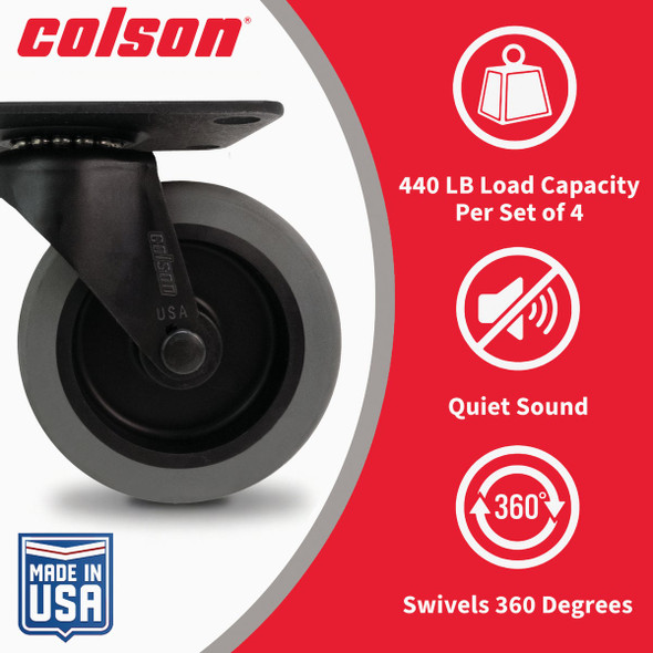 Colson 3 In. Gray TPR & Black Swivel Plate Caster 82250 248612
