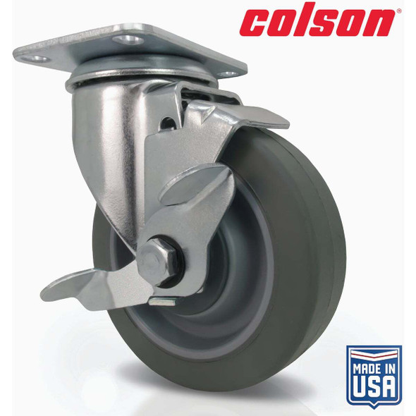 Colson 4 In. Gray TPR Swivel Plate Caster with Locking Brake 82253
