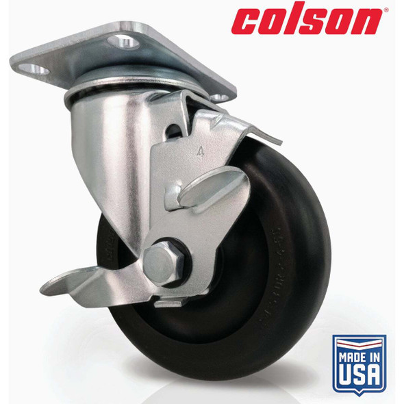 Colson 4 In. Black Polypropylene Swivel Plate Caster with Locking Brake 82238