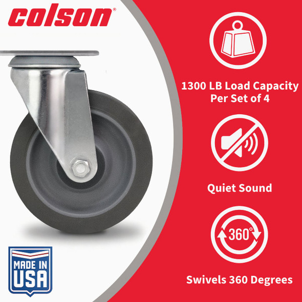 Colson 5 In. Gray TPR Swivel Plate Caster 82262 254086