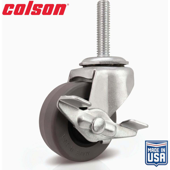 Colson 2 In. Gray TPR Swivel Threaded Stem Caster with Locking Brake 82243