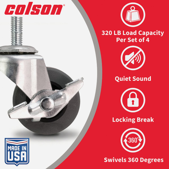 Colson 2 In. Gray TPR Swivel Threaded Stem Caster with Locking Brake 82243 256708
