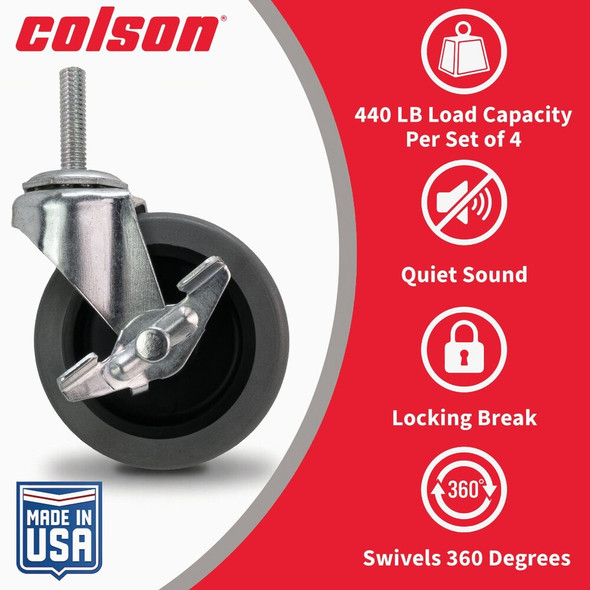 Colson 3 In. Gray TPR Swivel Threaded Stem Caster with Locking Brake 82246 258358