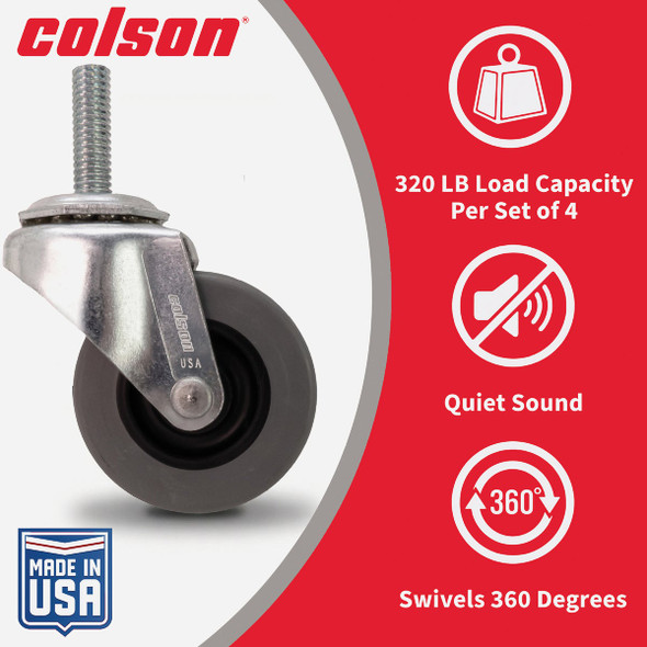 Colson 2 In. Gray TPR Swivel Threaded Stem Caster 82244 256835
