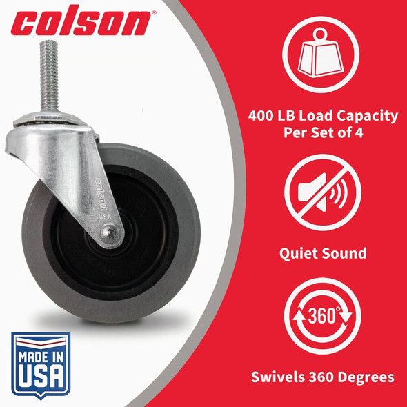 Colson 3 In. Gray TPR Swivel Threaded Stem Caster 82247 258518