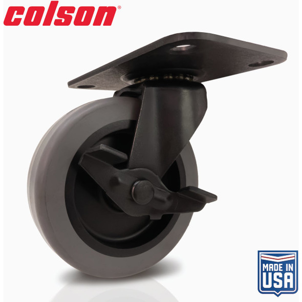 Colson 3 In. Gray TPR & Black Swivel Plate Caster with Locking Brake 82249