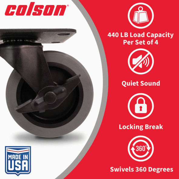 Colson 3 In. Gray TPR & Black Swivel Plate Caster with Locking Brake 82249 208939