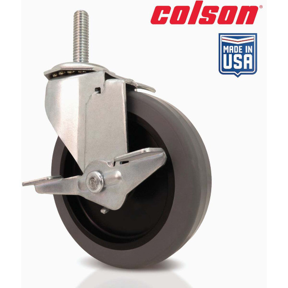 Colson 4 In. Gray TPR Swivel Threaded Stem Caster with Locking Brake 82254