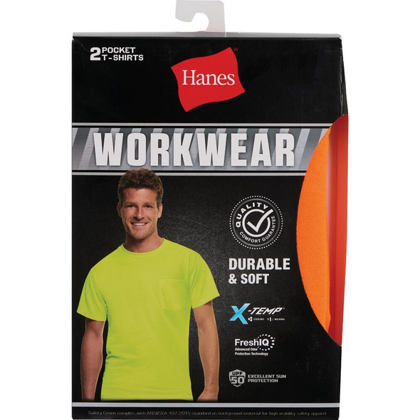 Hanes Men's Large Safety Orange Workwear T-Shirt (2-Pack) O5A752-H2C-L 742033