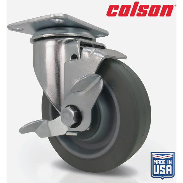 Colson 5 In. Gray TPR Swivel Plate Caster with Locking Brake 82259