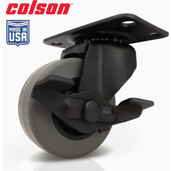 Colson 2 In. Gray TPR & Black Swivel Plate Caster with Locking Brake 82240