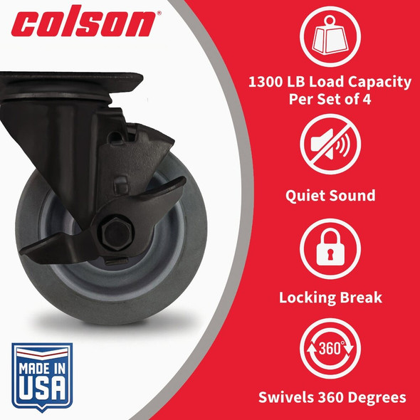 Colson 5 In. Gray TPR & Black Swivel Plate Caster with Locking Brake 82261 211441