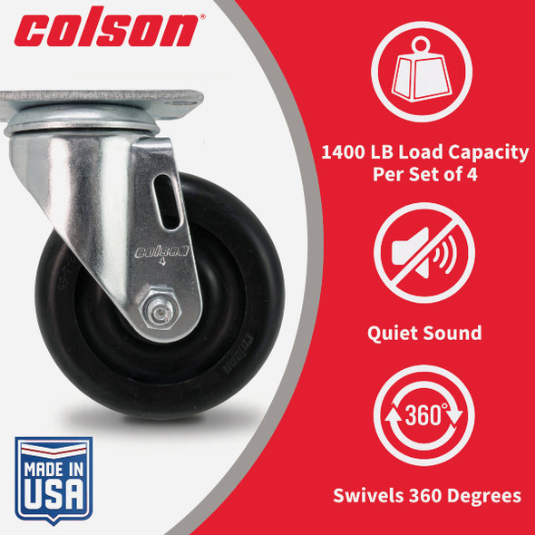 Colson 4 In. Black Polypropylene Swivel Plate Caster 82237 242505