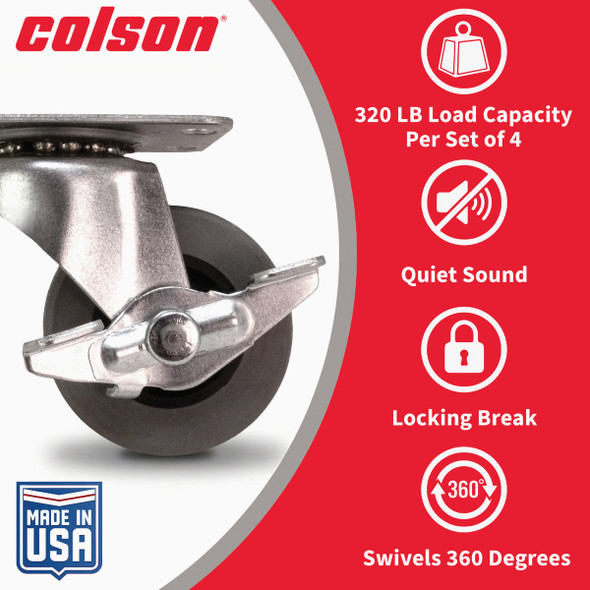 Colson 2 In. Gray TPR Swivel Plate Caster with Locking Brake 82239 255574