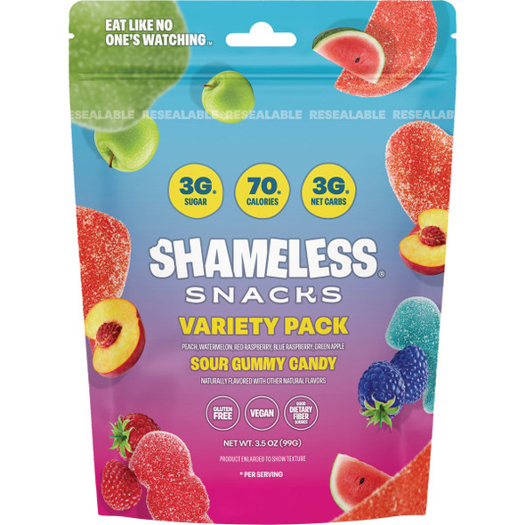Shameless Snacks 3-1-2 Oz. Variety Pack Sour Gummy Candy Pack of 6 SF-VPB75801-01 626302