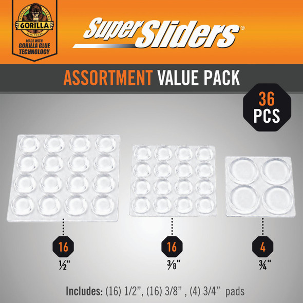Super Sliders Gorilla Glue Clear Round Furniture-Wall Bumpers (36-Count) 4216124BG 246510