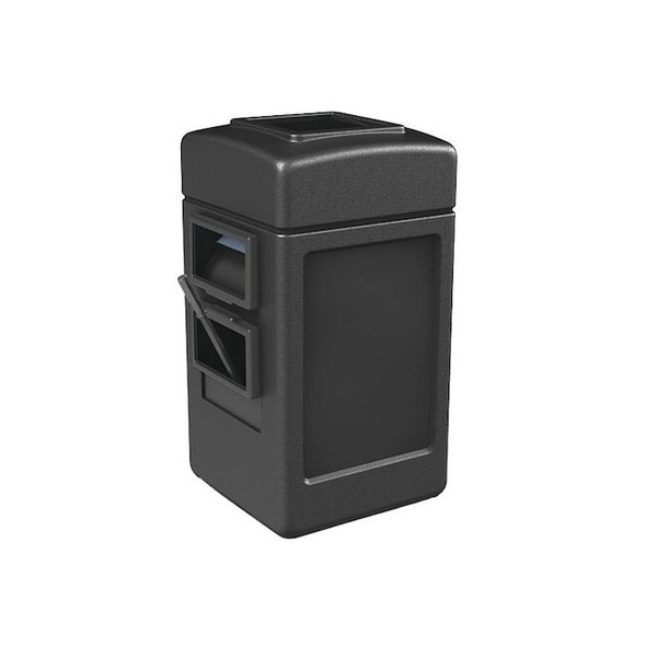 45 gal Square Outdoor Can, Black, Polyethylene, 18 1/2 in