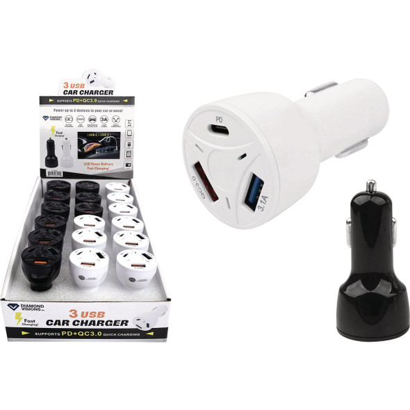 Diamond Visions Triple USB Car Charger 01-3941 Pack of 18