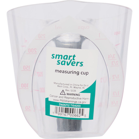 Smart Savers 1 Cup Clear Plastic Measuring Cup 250215 Pack of 12