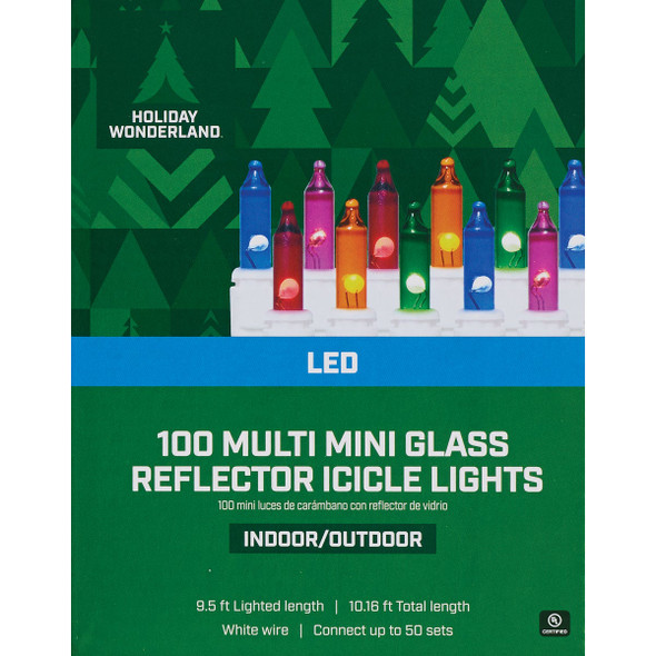 Holiday Wonderland Multi 100-Bulb Mini LED Glass Reflector Icicle Light Set 893433 939877