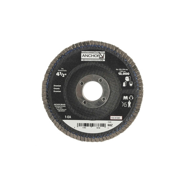 Abrasive Flap Disc, 4-1/2 in, 60 Grit, 7/8 in Arbor, 13,000 rpm