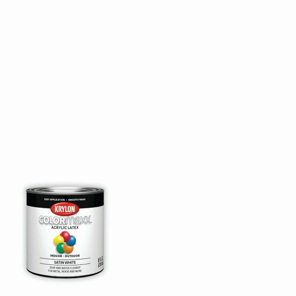 Krylon ColorMaxx Satin Interior/Exterior Wall Paint, White, 1/2 Pt. K05615007