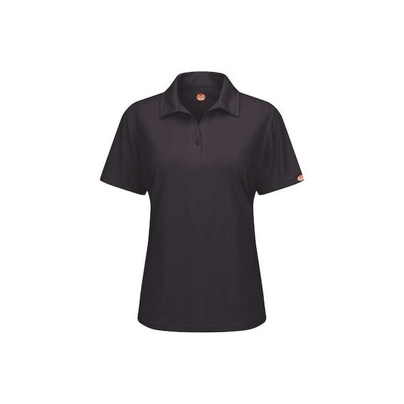 Women's Short Sleeve Polo, Polyester, Button, 0 Pocket(s), Black, M