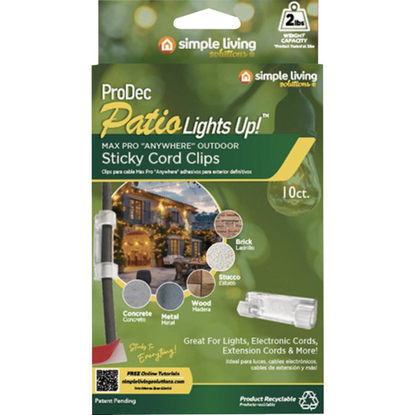 Simple Living Solutions ProDec Patio Lights Up Sticky Cord Clip (10-Pack) 820010