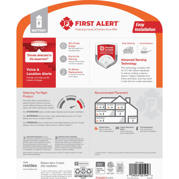 First Alert SM210V 10-Year Battery Photoelectric Smoke Alarm with Voice Alerts 1046755 563163