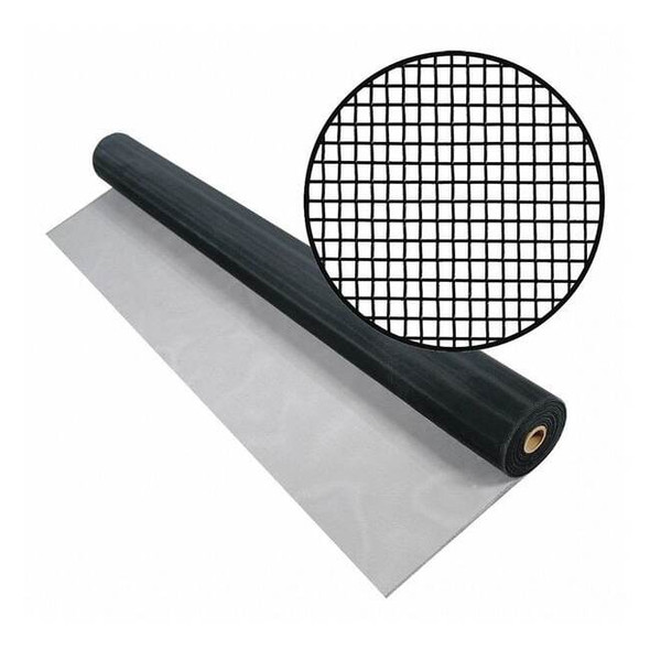 Door and Window Screen, Aluminum, 72 in W, 50 ft L, 0.01 in Wire Dia, Black