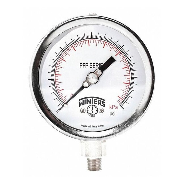 Industrial Pressure Gauge, 0 to 160 psi, 4 in Dial, 1/4 in NPT, Bottom Location