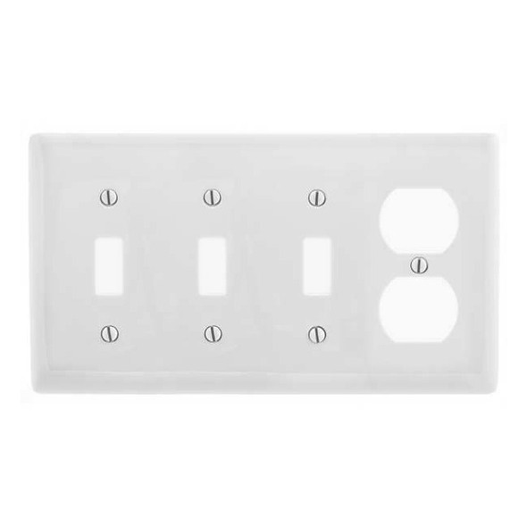 Toggle Switch Wall Plate, Number of Gangs: 4 Plastic, Smooth Finish, White