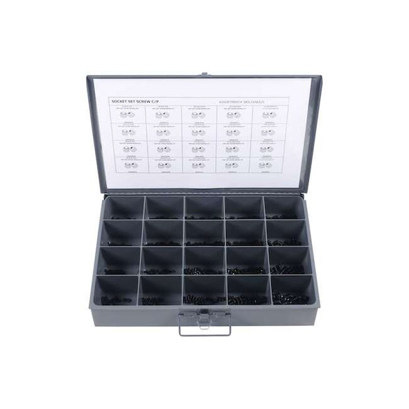 Set Screw Assortment, Alloy Steel, Plain Finish, 500 PCS
