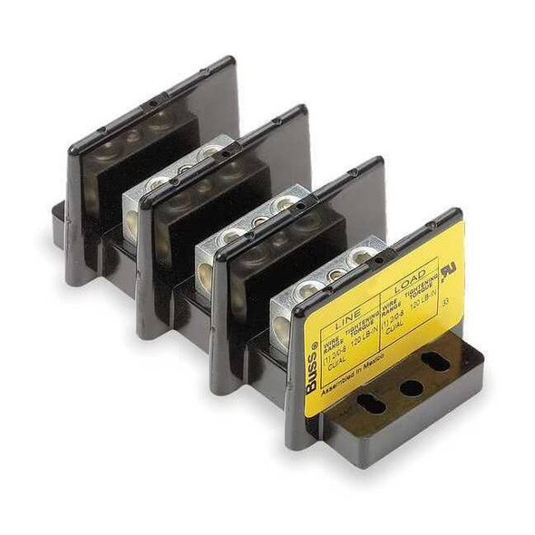 Miniature Power Distribution Block, Open, 3 Pole, 175 A Copper, 600 V AC/DC