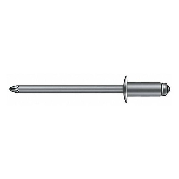 Blind Rivet, Dome Head, 1/4 in Dia., 39/64 in L, Aluminum Body, 100 PK