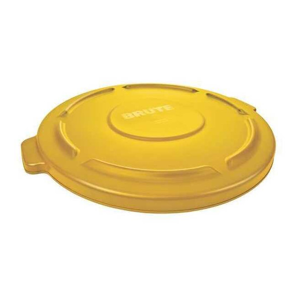 BRUTE(R) 32 gal Trash Can Lid, Flat Yellow, Resin, 0 Openings 22 1/4 in W/Dia